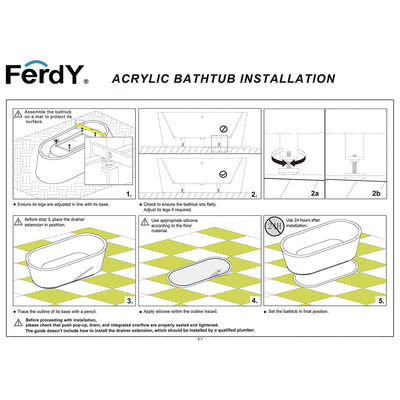 FerdY Shangri La 55 Inch Acrylic Freestanding Bathtub with Polished Chrome Drain - VMInnovations