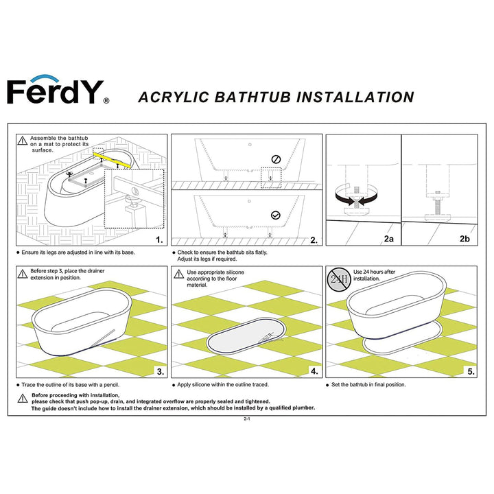 FerdY Shangri La 55 Inch Acrylic Freestanding Bathtub with Polished Chrome Drain