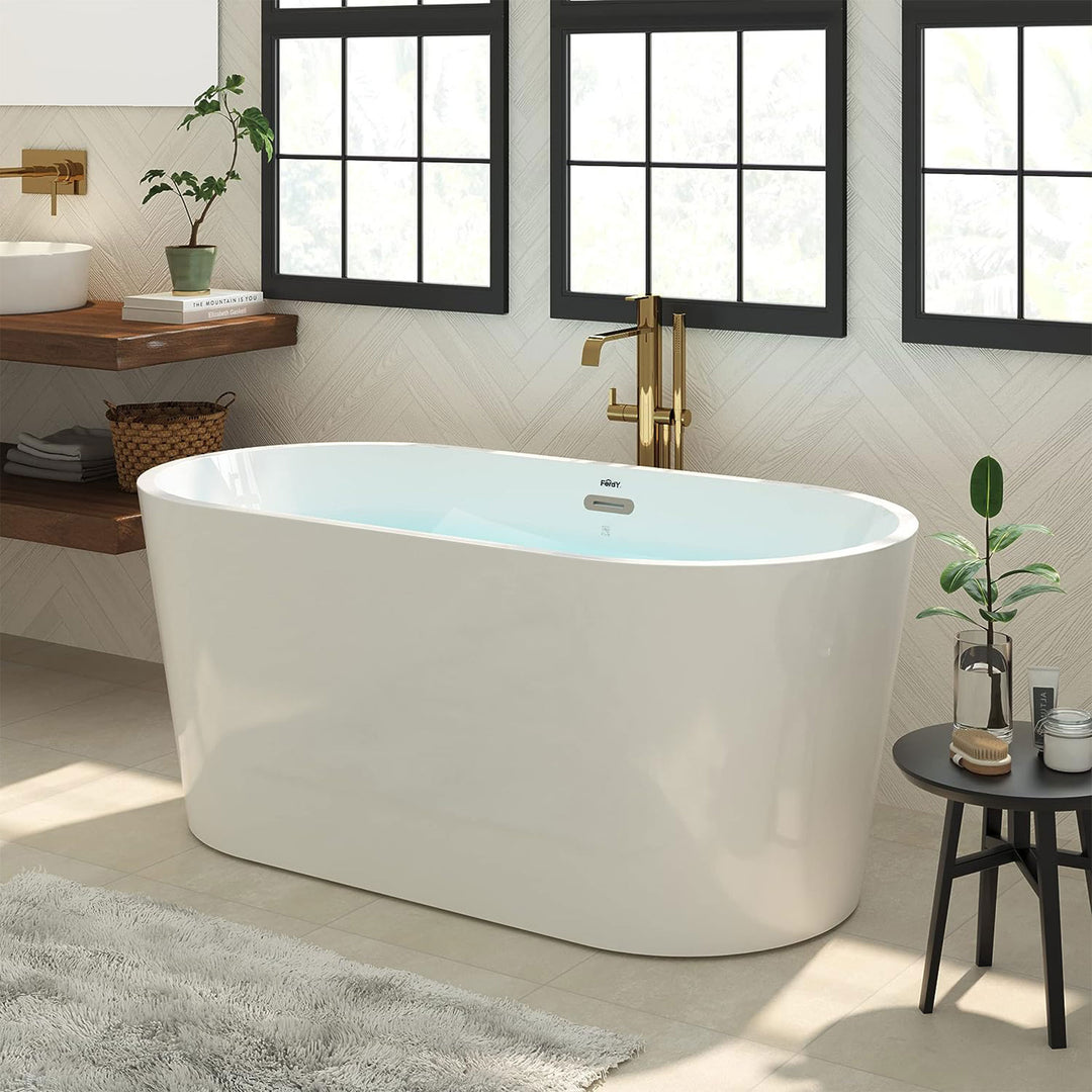 FerdY Shangri La 55 Inch Acrylic Freestanding Bathtub with Polished Chrome Drain