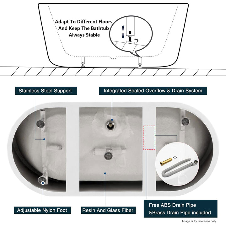 FerdY Bali 67 In Glossy Acrylic Bathtub w/Polished Chrome Drain (Open Box)