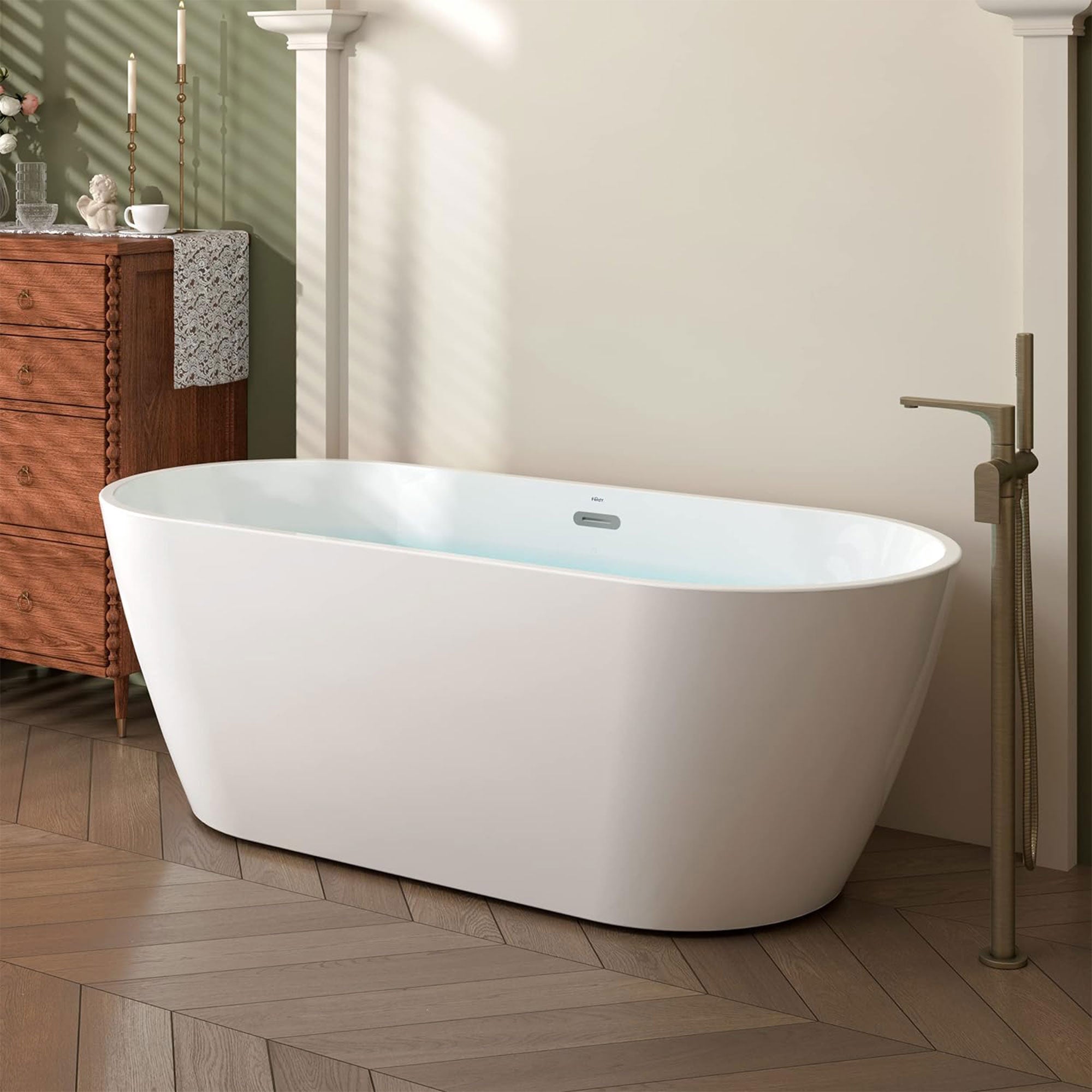 FerdY Bali 67 In Glossy Acrylic Bathtub w/Polished Chrome Drain (Open Box) - VMInnovations