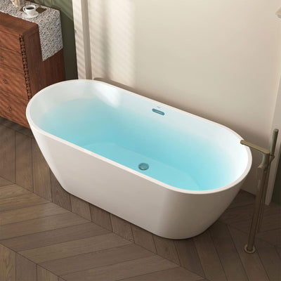 FerdY Bali 67 In Glossy Acrylic Freestanding Bathtub with Polished Chrome Drain