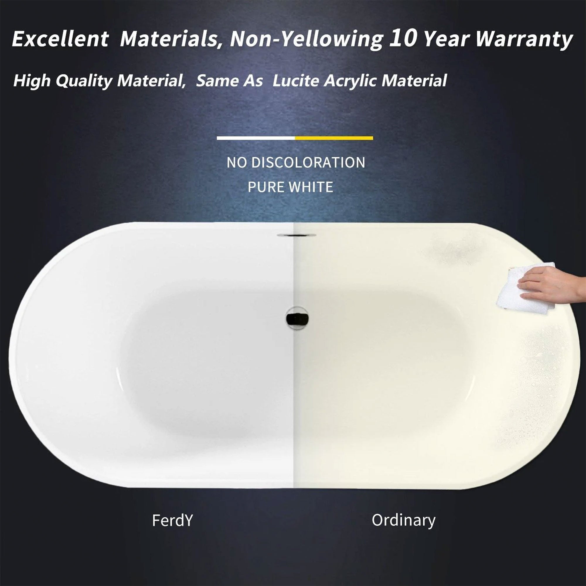 FerdY 67" Acrylic Freestanding Bathtub w/Polished Chrome Drain (Open Box) - VMInnovations