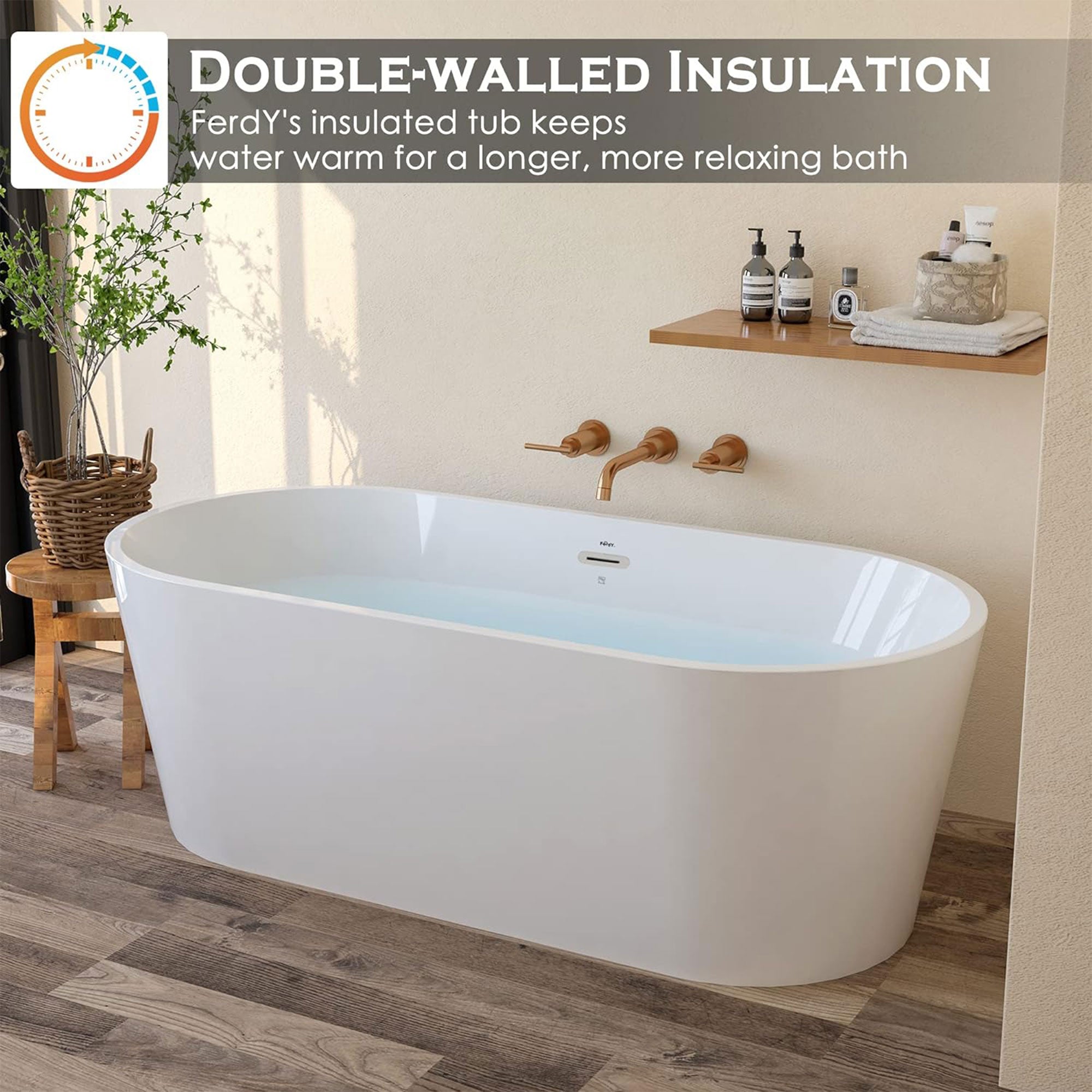 FerdY Shangri La 67 Inch Acrylic Freestanding Bathtub with Polished Chrome Drain - VMInnovations