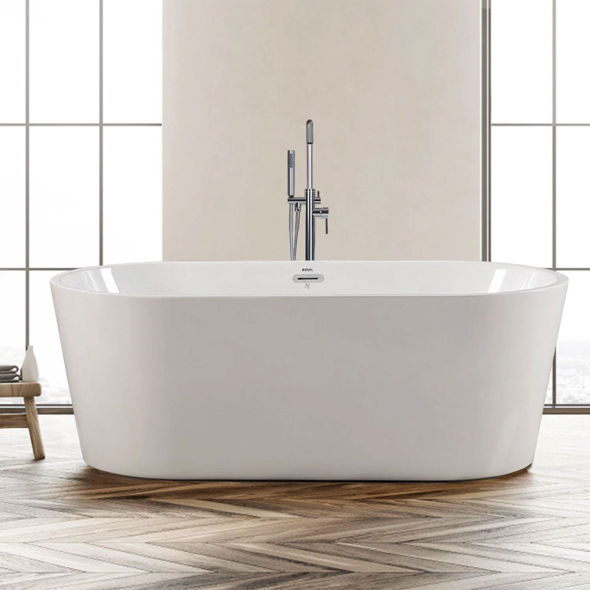 FerdY Shangri La 67 Inch Acrylic Freestanding Bathtub with Polished Chrome Drain - VMInnovations