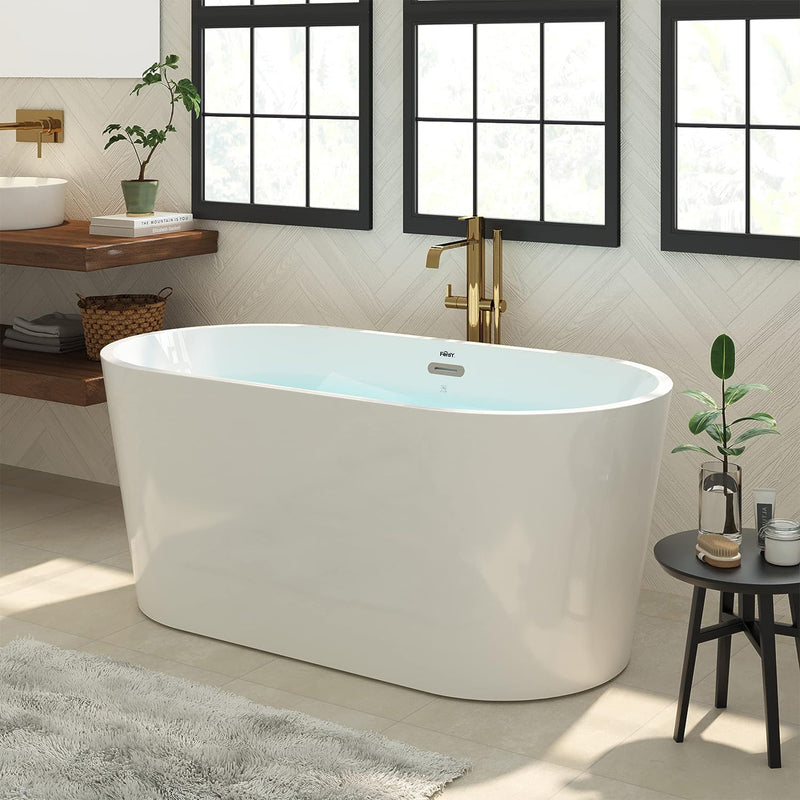 FerdY Shangri La 55 Inch Acrylic Freestanding Bathtub with Brushed Nickel Drain