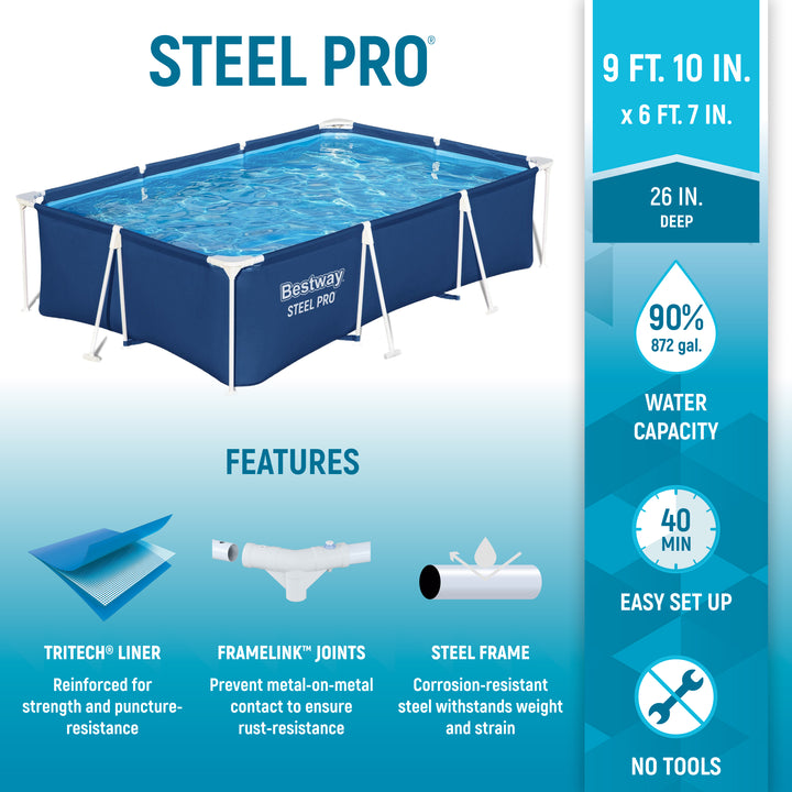 Bestway Steel Pro 118"x79"x26" Rectangular Above Ground Swimming Pool(Open Box)