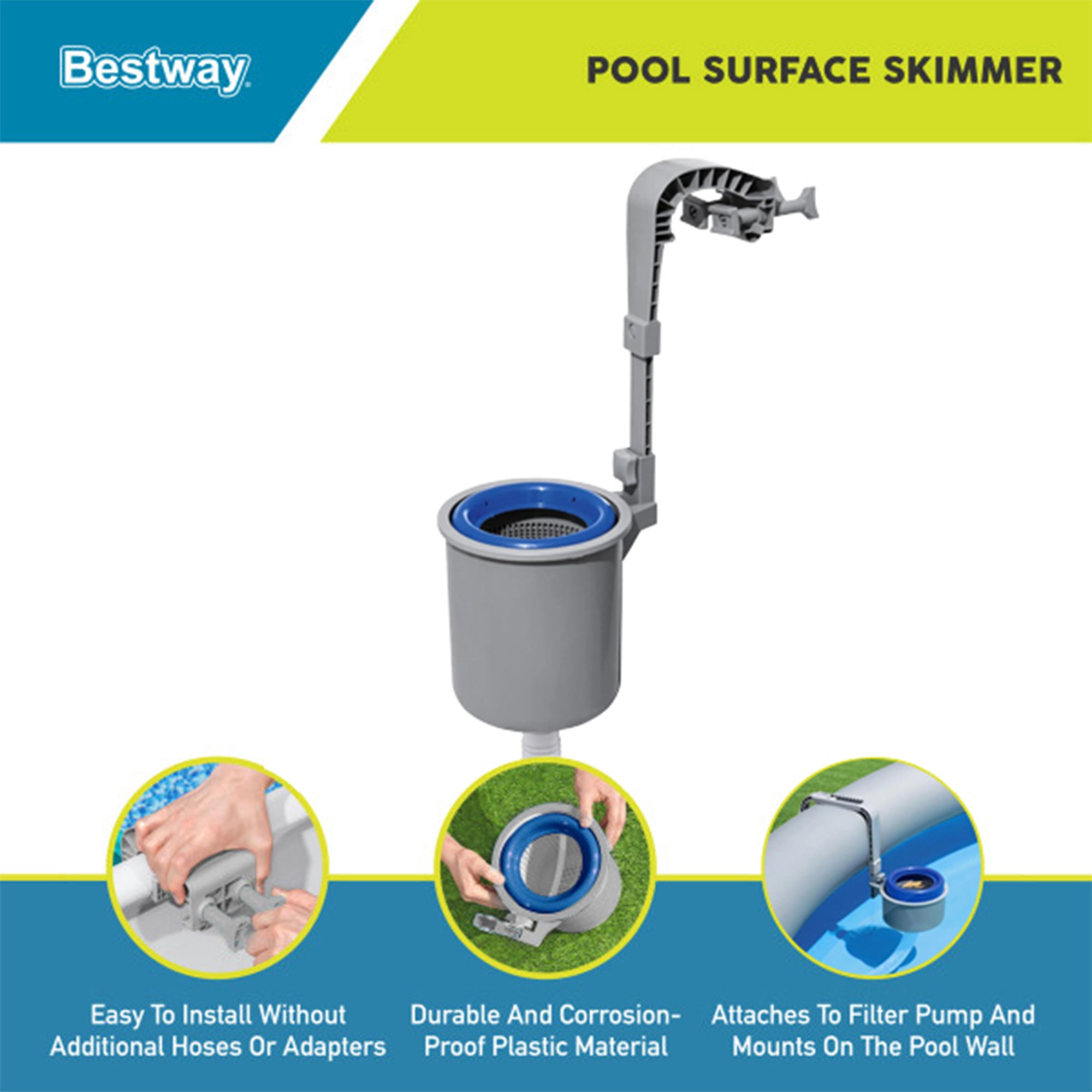 Bestway Wall Mounted Automatic Swimming Pool Surface Skimmer, White (Used) - VMInnovations