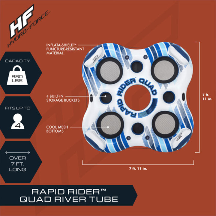 Hydro-Force Rapid Rider Quad 4 Person River Tube w/ Built-in Coolers (Open Box) - VMInnovations