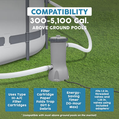 Bestway Flowclear 1,500 GPH 120V Above Ground Swimming Pool Water Filter Pump - VMInnovations
