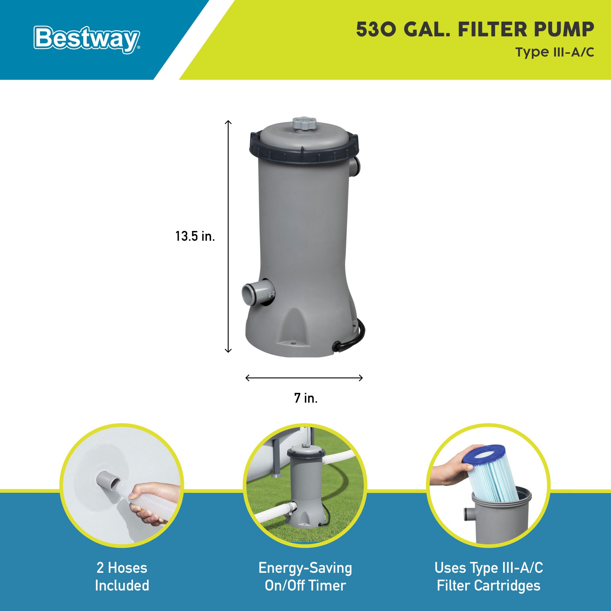 Bestway 530 Gallons per Hour Above Ground Swimming Pool Filter Pump (Open Box) - VMInnovations