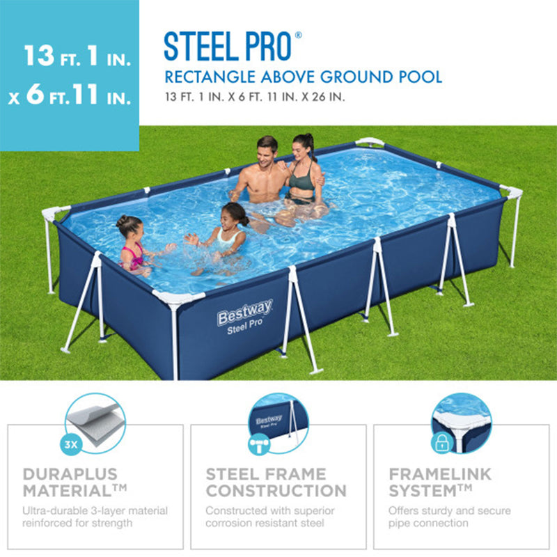 Bestway 13 Foot x 32 Inch Rectangular Above Ground Swimming Pool, Blue(Open Box)