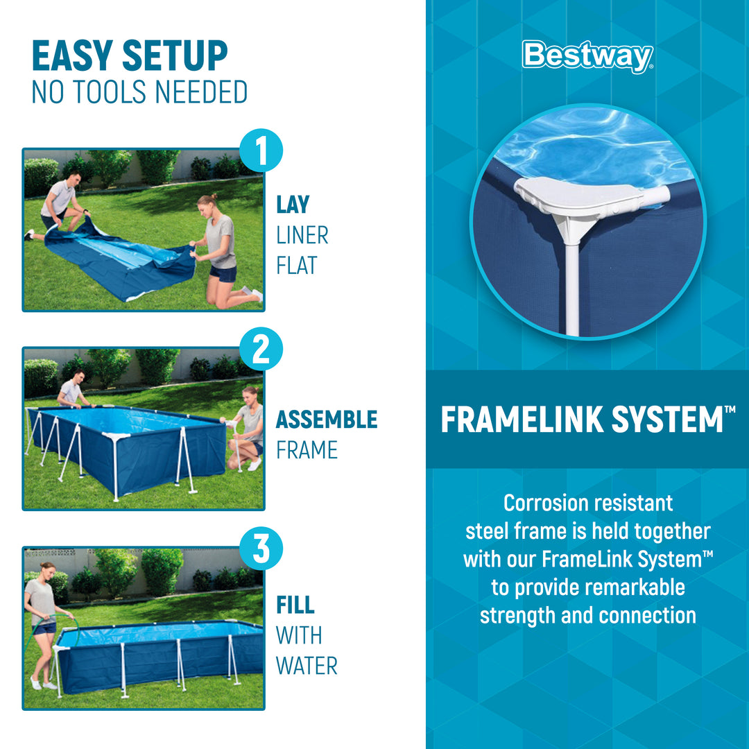 Bestway Steel Pro 13 Foot x 32 Inch Rectangular Above Ground Swimming Pool, Blue