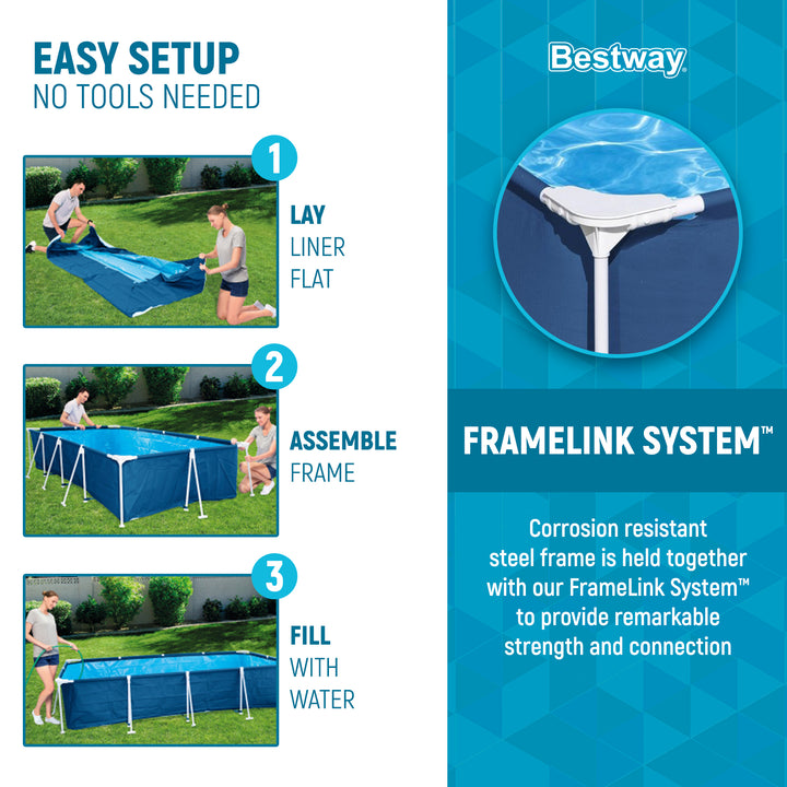 Bestway Steel Pro 13 Foot x 32 Inch Rectangular Above Ground Swimming Pool, Blue