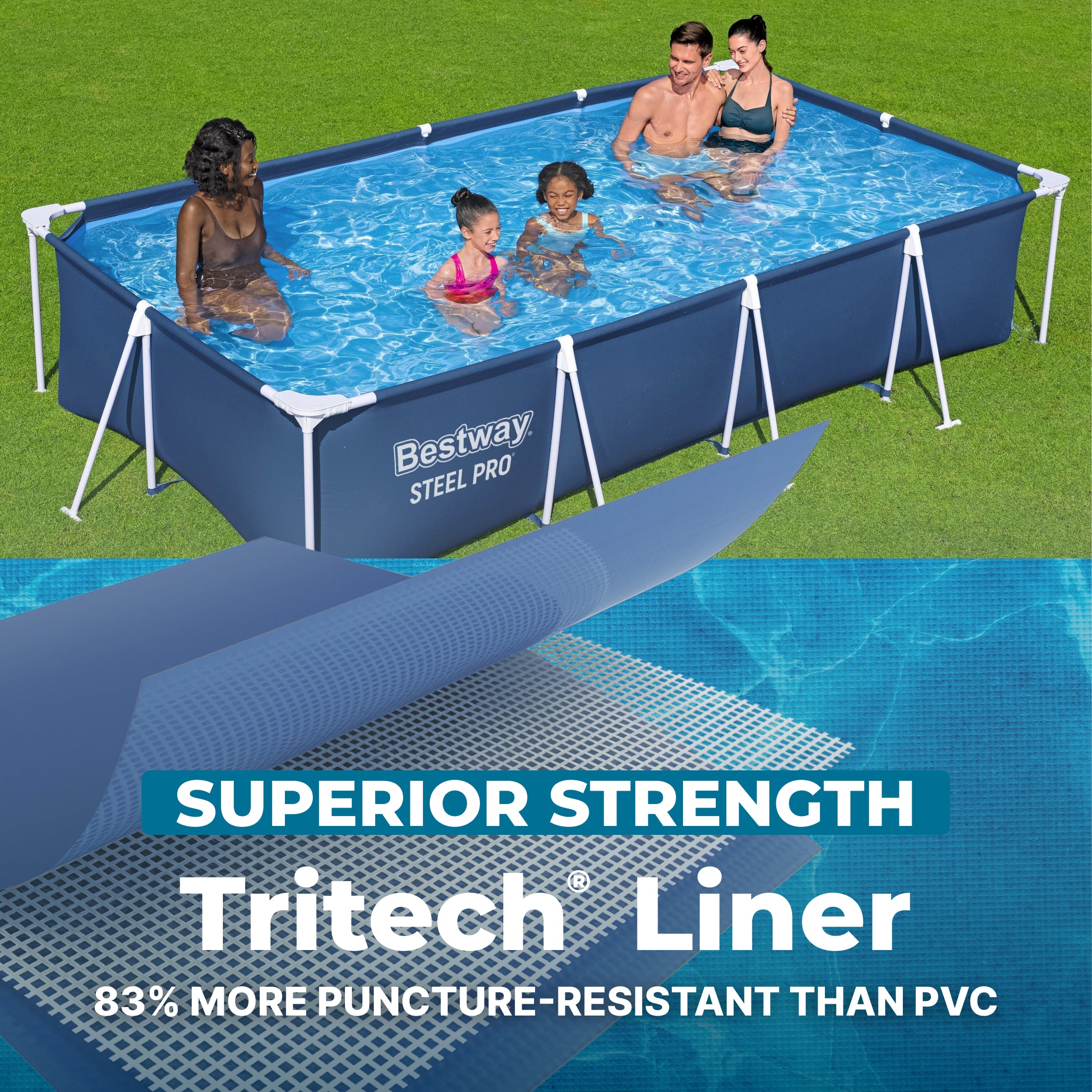 Bestway 13 Foot x 32 Inch Rectangular Above Ground Swimming Pool, Blue(Open Box)