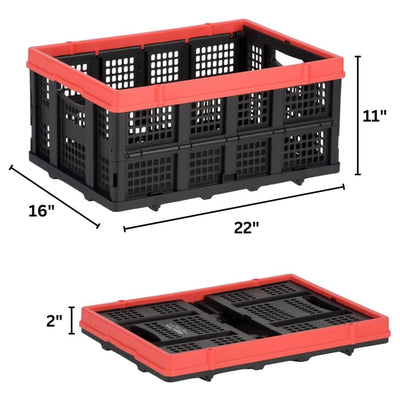 Magna Cart 2 Tier Foldable Utility Cart with Collapsible Plastic Storage Crate