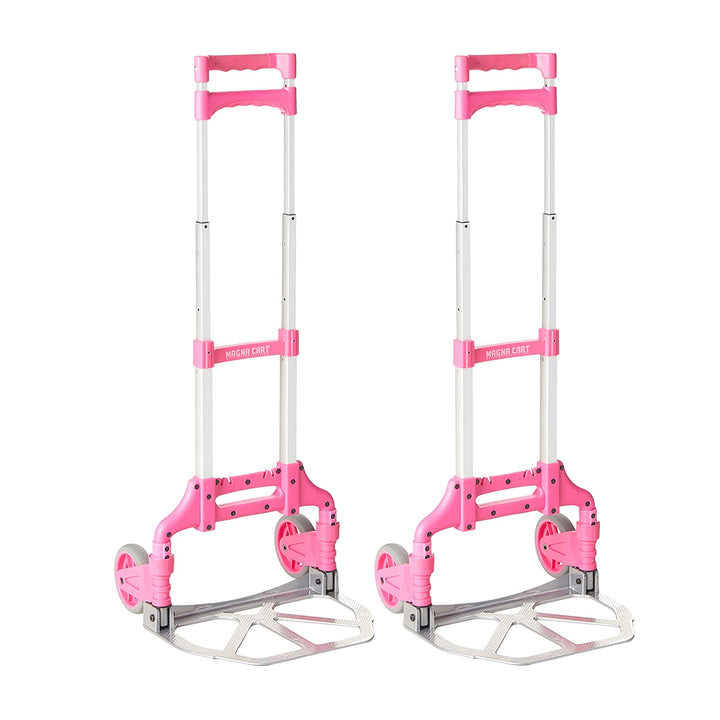 Magna Cart Personal 150 lb. Capacity Folding Aluminum Hand Truck, Pink (2 Pack)