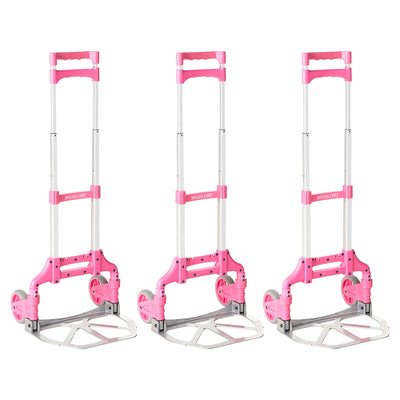 Magna Cart Personal 150 lb. Capacity Folding Aluminum Hand Truck, Pink (3 Pack) - VMInnovations