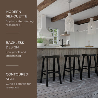 Maven Lane Vincent Wooden Rustic Aesthetic Kitchen Bar Stool, Set of 4(Open Box)