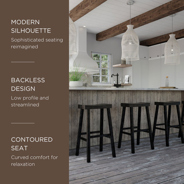 Maven Lane Vincent Wooden Rustic Aesthetic Kitchen Bar Stool, Set of 3