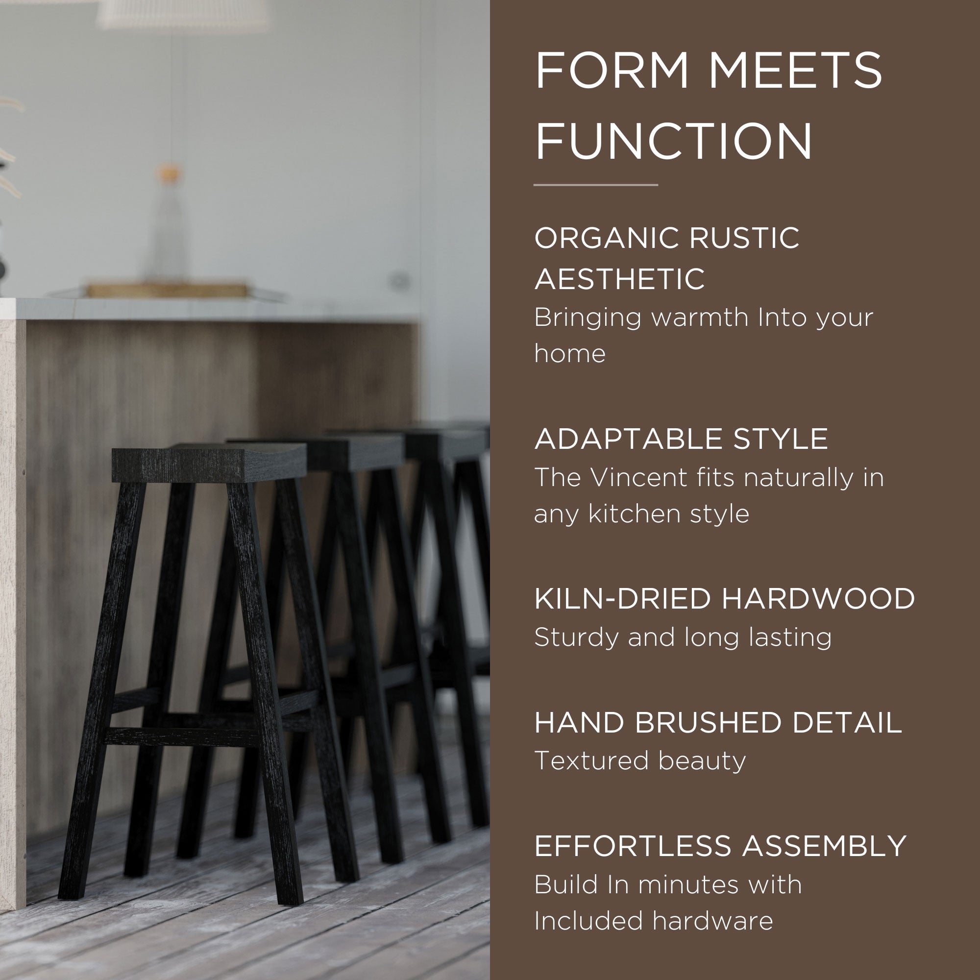 Maven Lane Vincent Wooden Rustic Aesthetic Kitchen Bar Stool, Set of 4(Open Box)