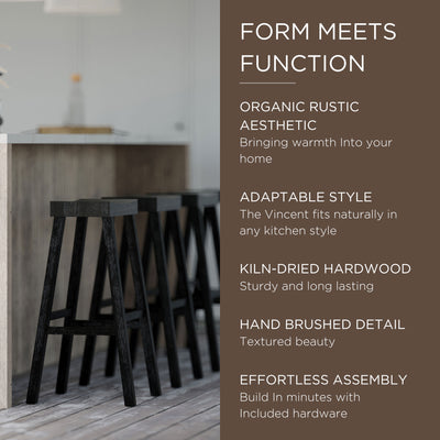 Maven Lane Vincent Wooden Rustic Aesthetic Kitchen Bar Stool, Set of 4(Open Box)