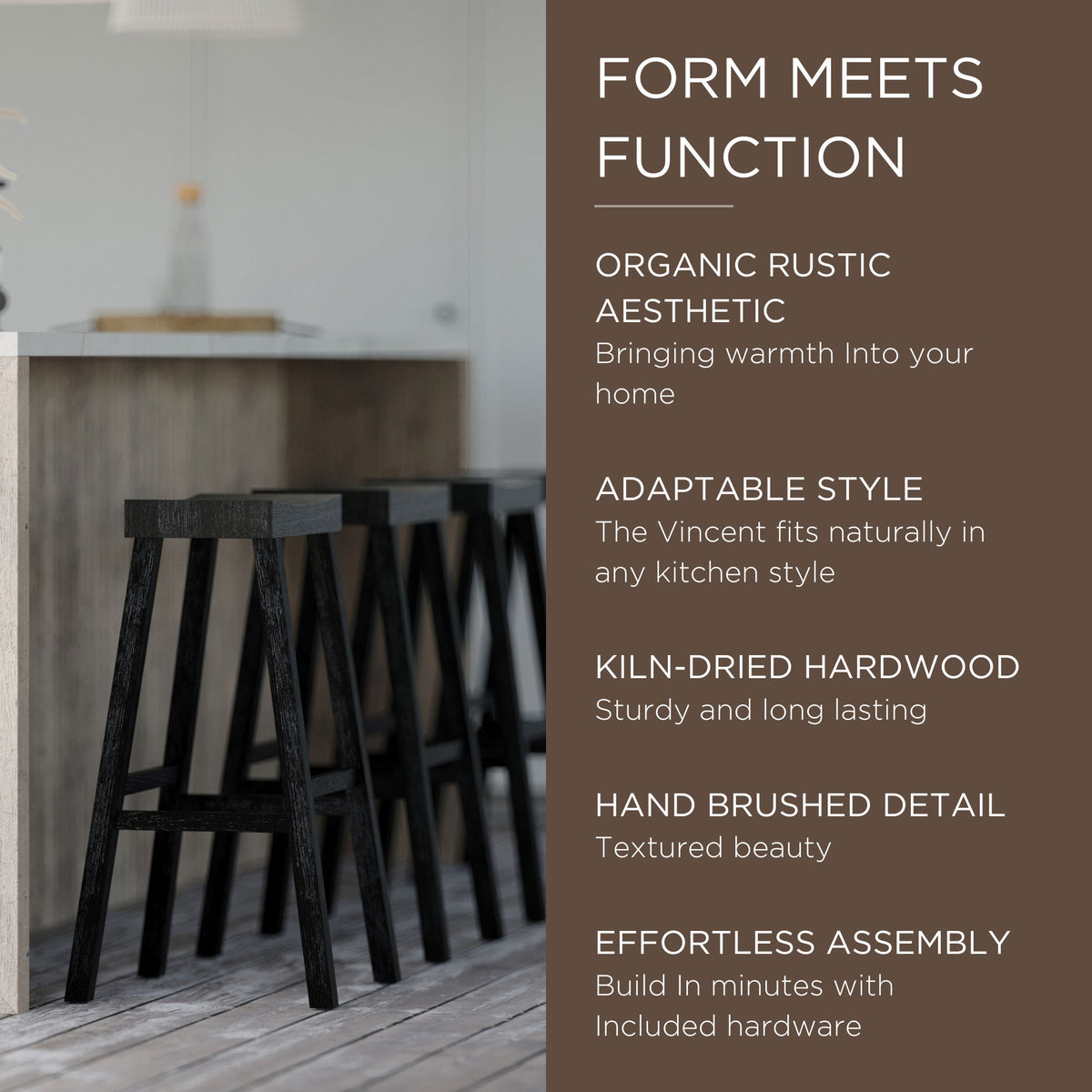 Maven Lane Vincent Wooden Rustic Aesthetic Kitchen Bar Stool, Set of 2(Open Box)