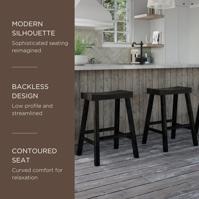 Maven Lane Wooden Rustic Aesthetic Kitchen Stool,Antiqued Black Finish(Open Box)