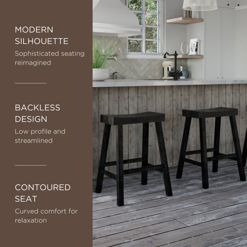 Maven Lane Wooden Rustic Aesthetic Kitchen Stool,Antiqued Black Finish(Open Box)