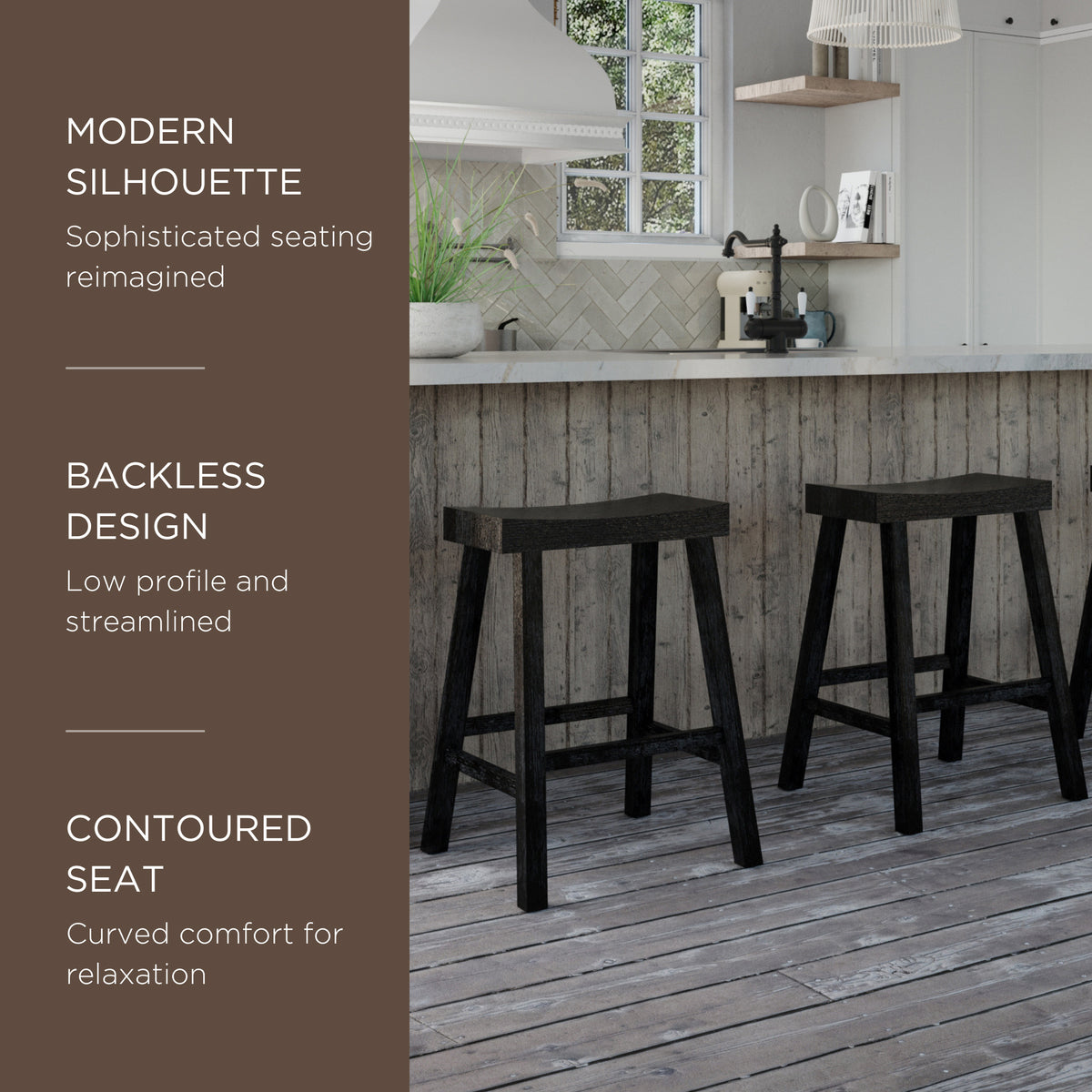 Maven Lane Vincent Wooden Rustic Aesthetic Counter Stool, Set of 2 (Open Box)