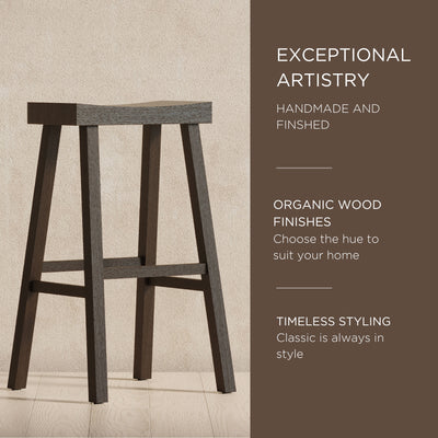 Maven Lane Wooden Rustic Aesthetic Bar Stool, Antiqued Brown Finish (Open Box)