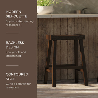 Wooden Rustic Aesthetic Kitchen Counter Stool, Antiqued Brown Finish (Used)