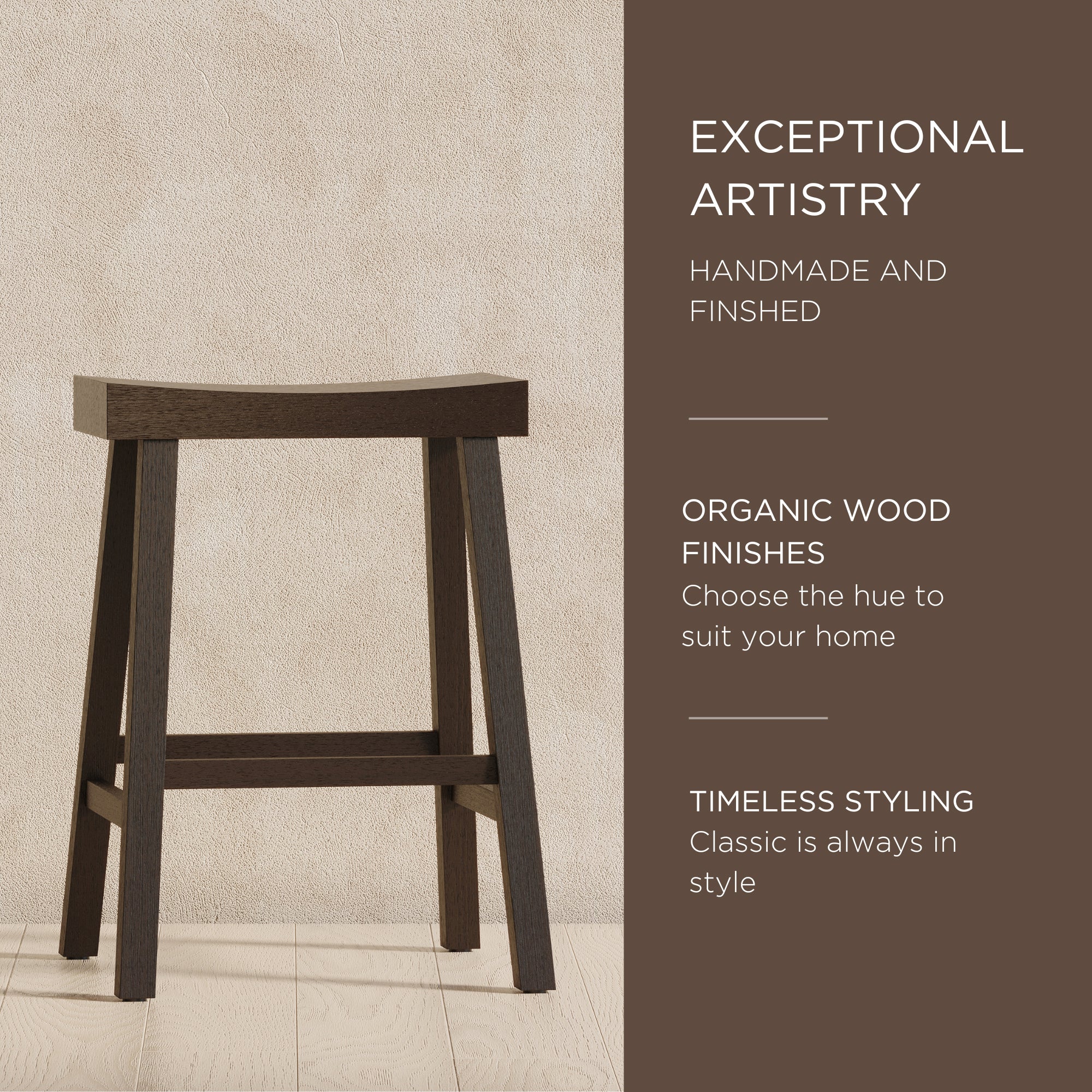 Wooden Rustic Aesthetic Kitchen Counter Stool, Antiqued Brown Finish (Used)