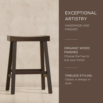 Wooden Rustic Aesthetic Kitchen Counter Stool, Antiqued Brown Finish (Used)