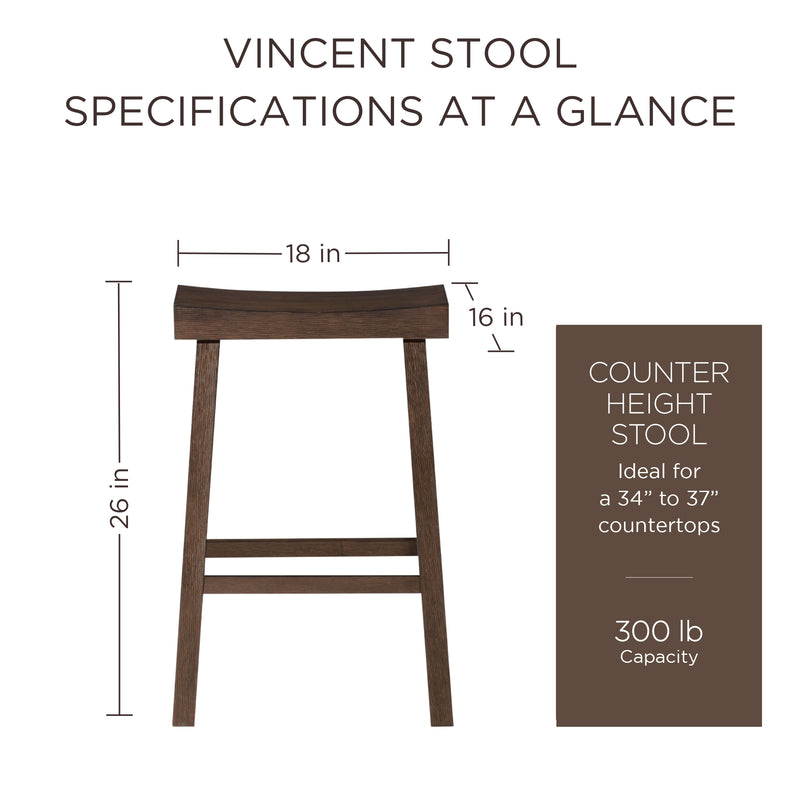 Maven Lane Vincent Wooden Rustic Aesthetic Kitchen Counter Stool, Antiqued Brown Finish