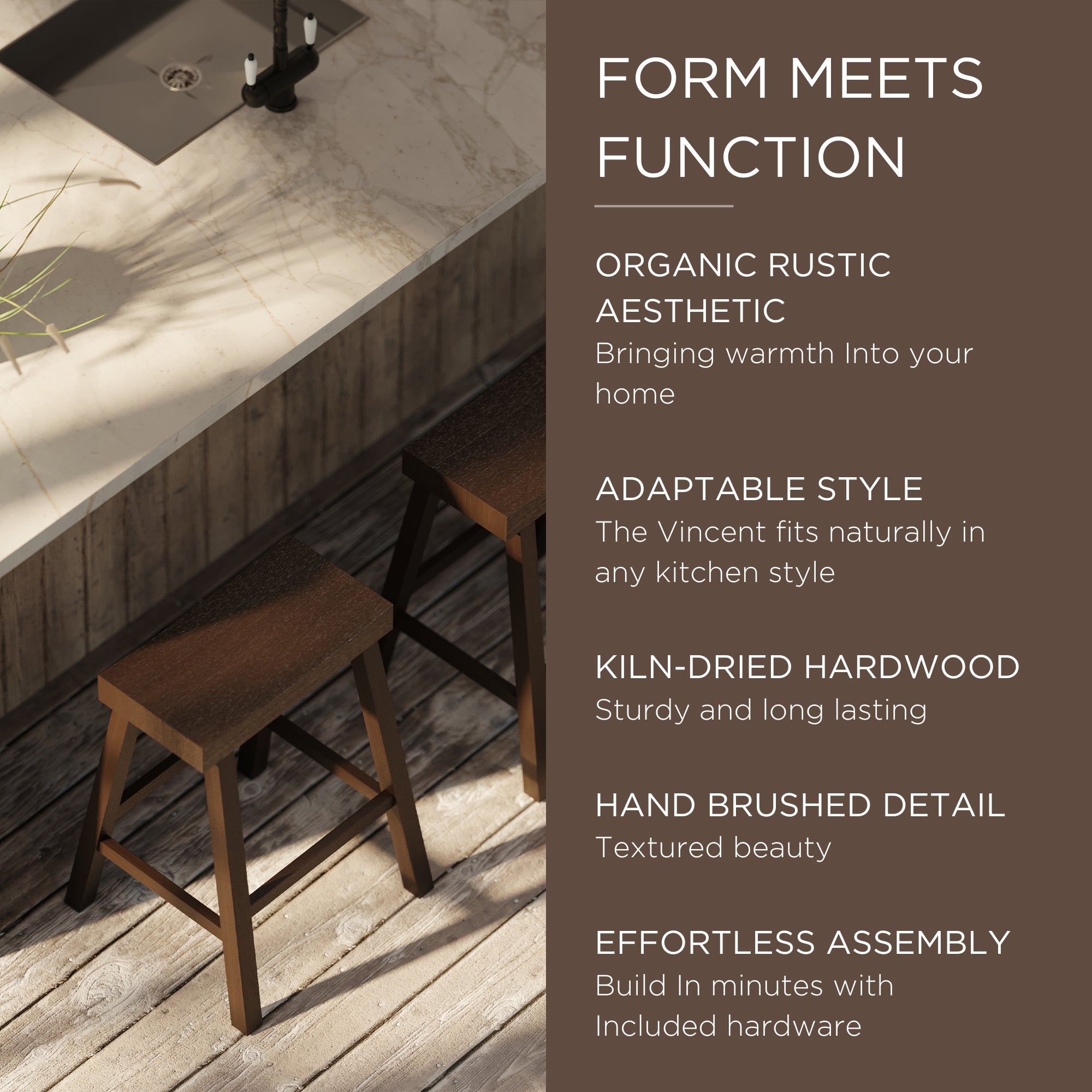 Maven Lane Vincent Wooden Rustic Aesthetic Counter Stool, Set of 4 (Open Box)