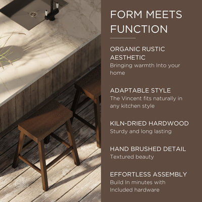 Maven Lane Vincent Wooden Rustic Aesthetic Counter Stool, Set of 4 (Open Box)