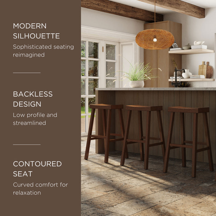 Maven Lane Vincent Wooden Rustic Aesthetic Kitchen Bar Stool, Set of 2(Open Box)