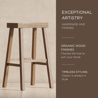 Maven Lane Wooden Rustic Aesthetic Bar Stool, Antiqued Natural Finish(For Parts) - VMInnovations
