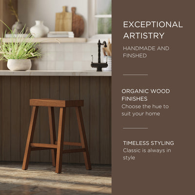 Maven Lane Vincent Wooden Rustic Aesthetic Kitchen Counter Stool, Antiqued Natural Finish