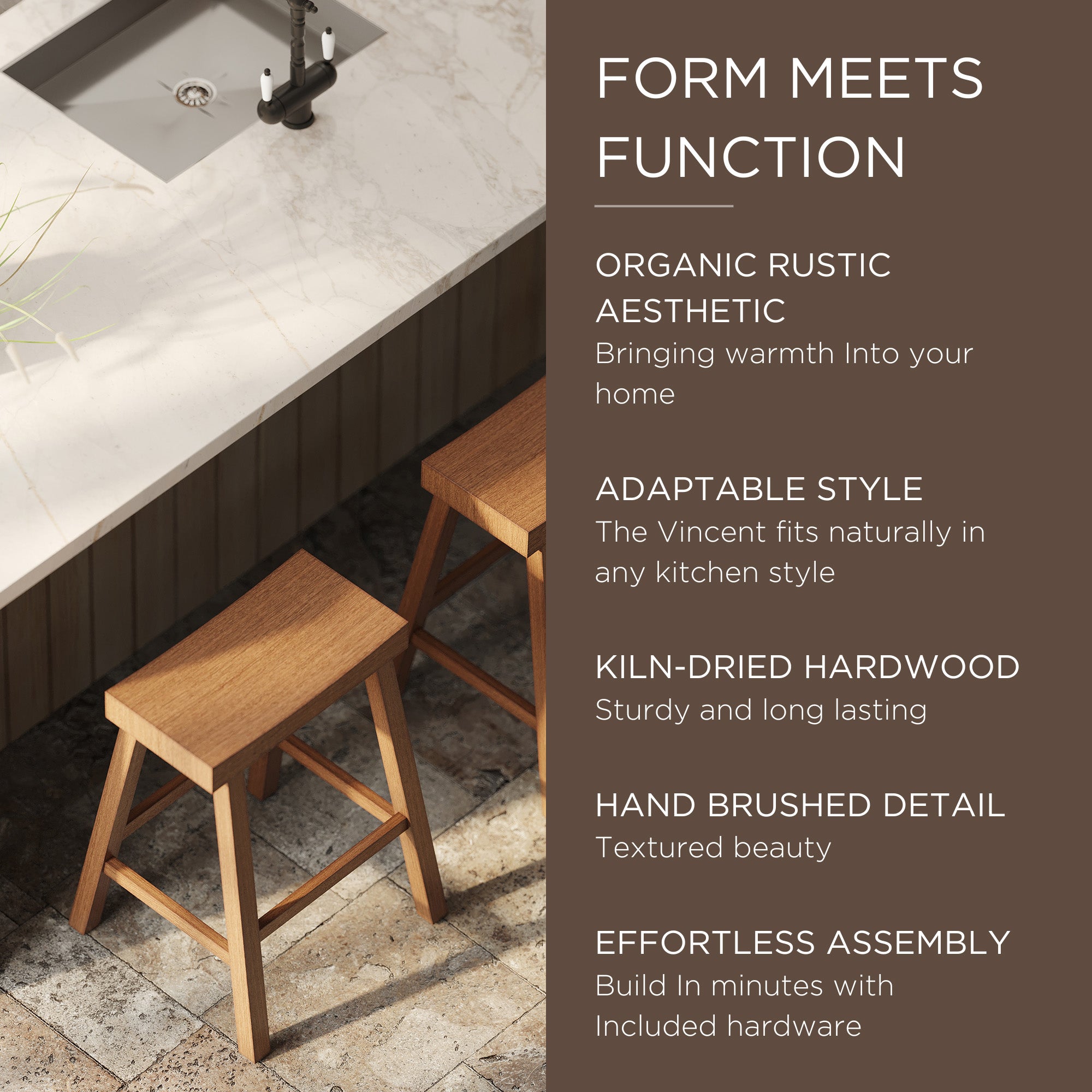 Maven Lane Vincent Wooden Rustic Aesthetic Counter Stool, Set of 4 (Open Box)