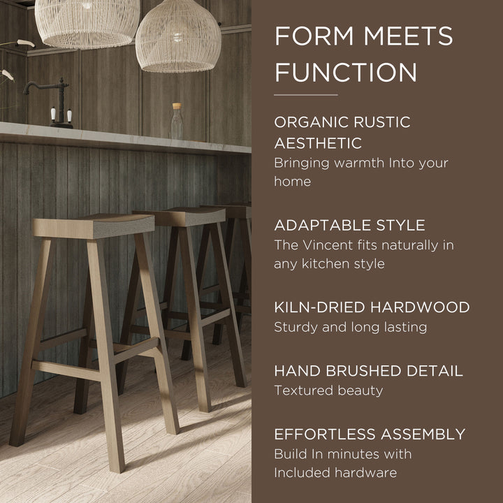 Maven Lane Vincent Wooden Rustic Bar Stool, Antiqued Grey, Set of 4 (Open Box)