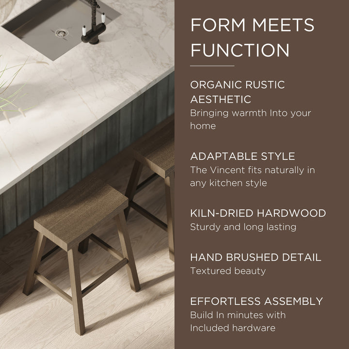 Maven Lane Vincent Wooden Rustic Aesthetic Counter Stool, Set of 2 (Open Box)