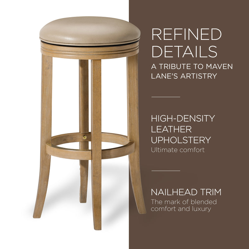 Maven Lane Eva Bar Stool in Weathered Oak Finish with Avanti Bone Vegan Leather