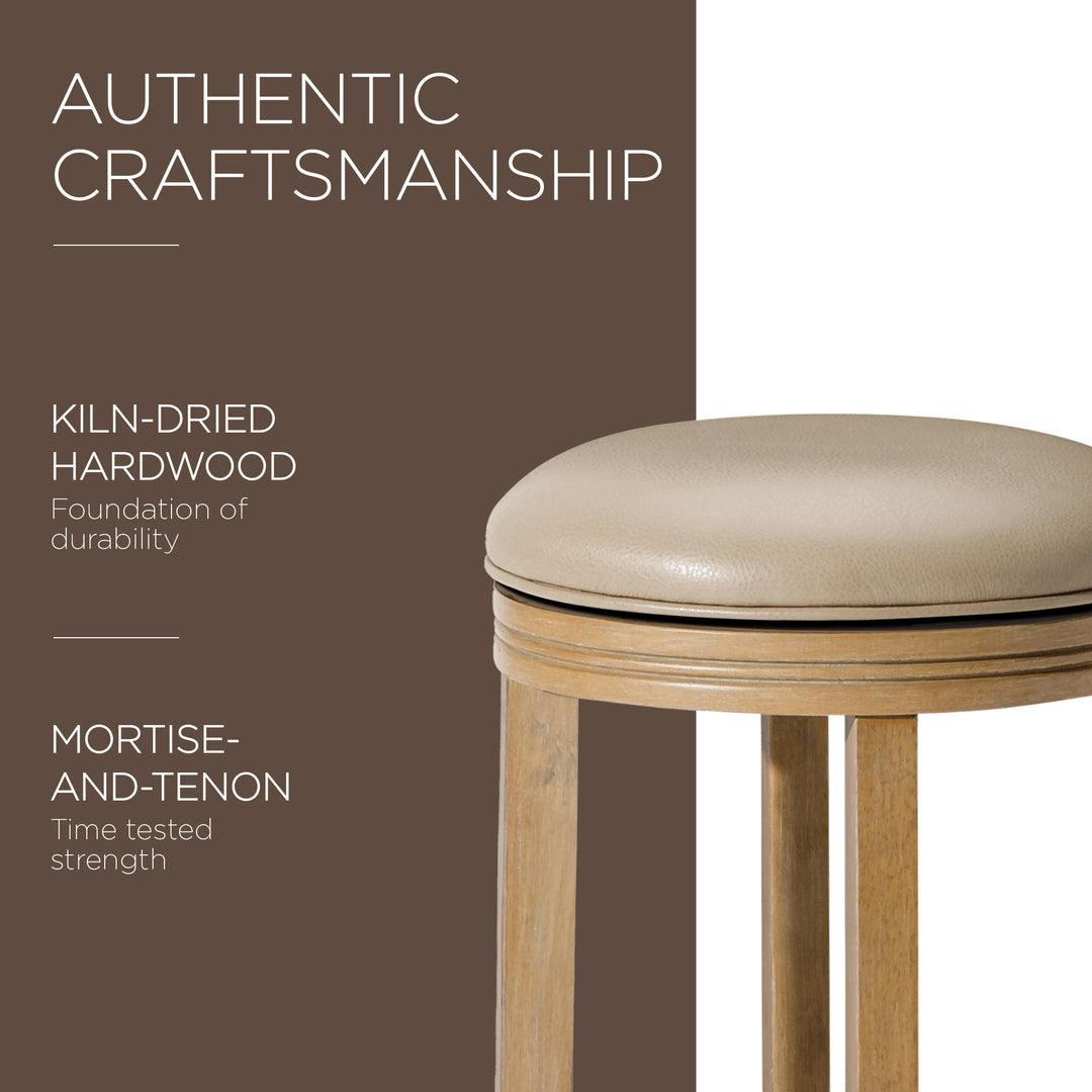Maven Lane Bar Stool in Weathered Oak Finish w/Avanti Vegan Leather(Open Box) - VMInnovations
