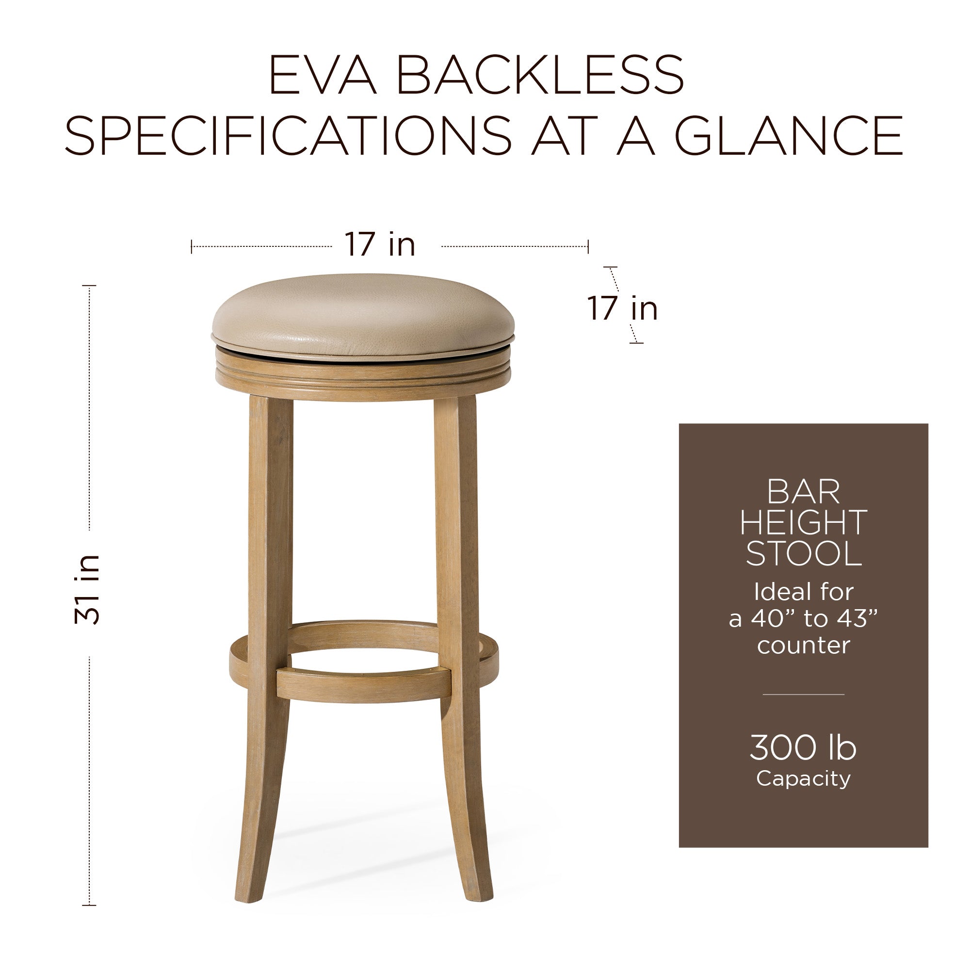 Maven Lane Eva Bar Stool in Weathered Oak Finish with Avanti Bone Vegan Leather - VMInnovations