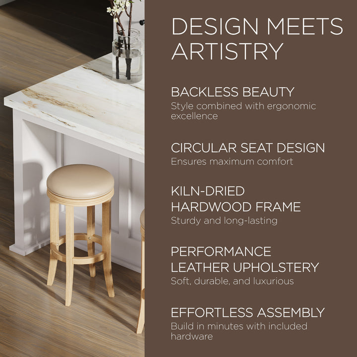 Maven Lane Bar Stool in Weathered Oak Finish w/Avanti Bone Vegan Leather (Used)