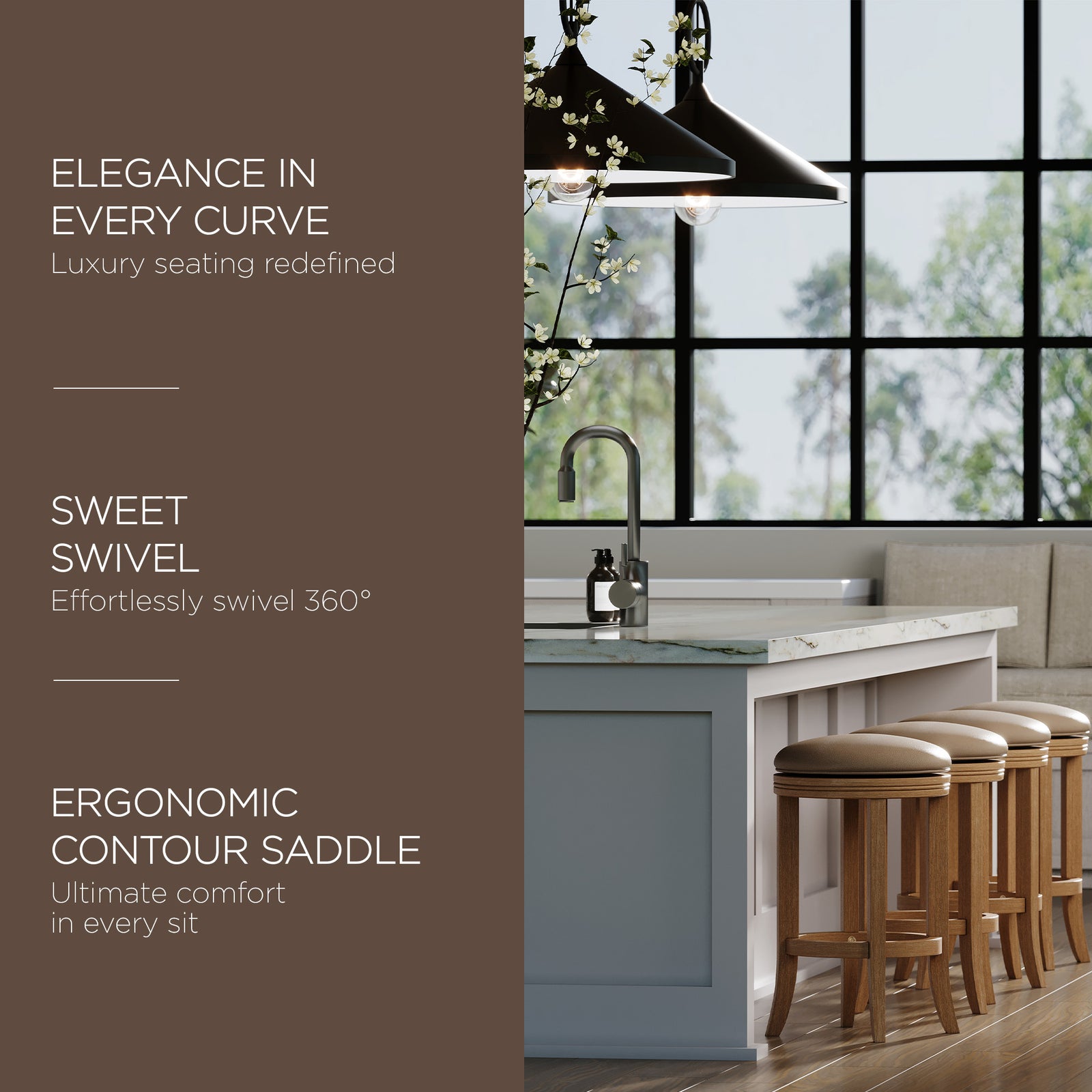 Maven Lane Eva Counter Stool, Weathered Oak Finish w/ Avanti Bone Vegan Leather - VMInnovations