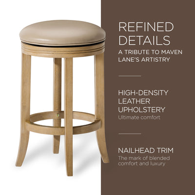 Maven Lane Stool, Weathered Oak Finish w/ Avanti Bone Vegan Leather (Open Box) - VMInnovations
