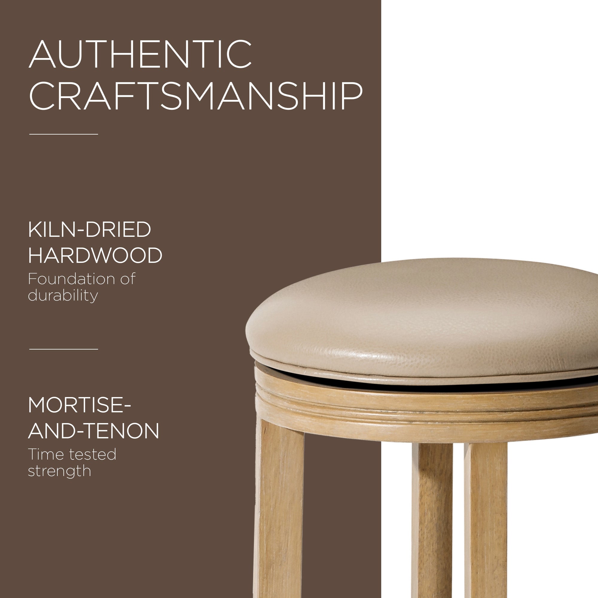 Maven Lane Stool, Weathered Oak Finish w/ Avanti Bone Vegan Leather (Open Box) - VMInnovations